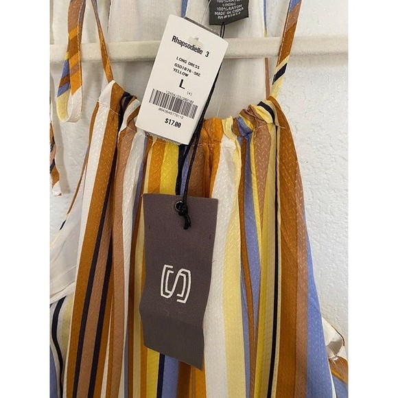 NWT Yellow Striped sleeveless Color block San Souci maxi dress size L - Picture 4 of 4
